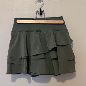 Elegant Layered Skater Skirt in Forest Green